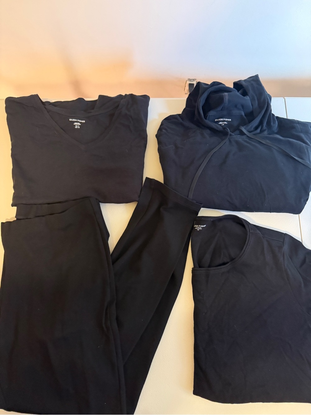LOT of EILEEN FISHER Black Basics Tops Hoodie Pants Large/1XL Stretch Organic